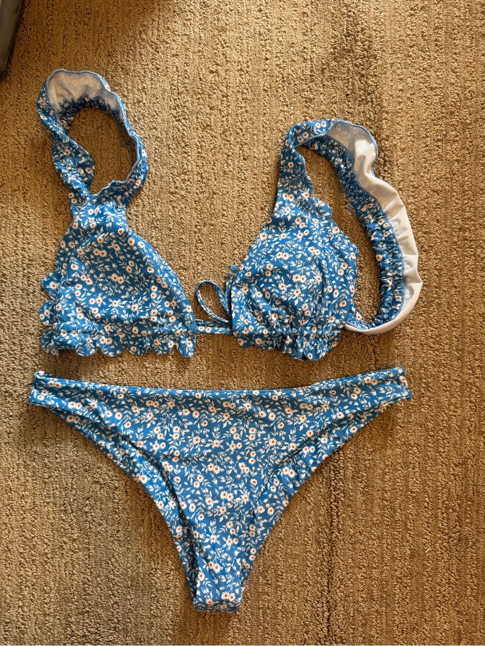 Blue Floral Ruffle Bikini Set